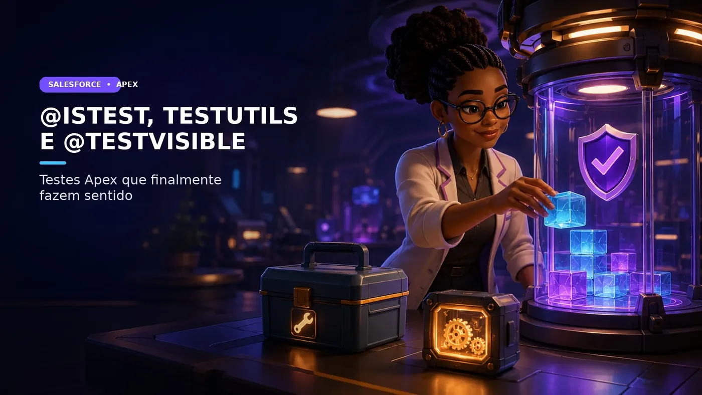 Desenvolvedora organizando utilitários e recursos de testes Apex