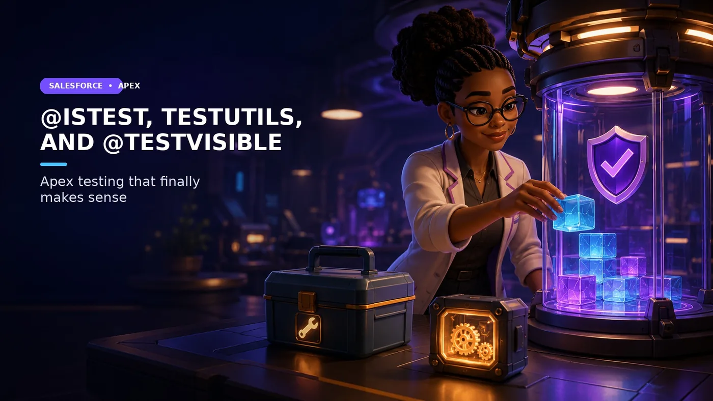 Developer organizing Apex testing utilities and protected test resources